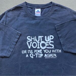 Vintage Quote Humor Tee Shirt Voices Funny Text VTG Y2K L 2002 Brooklyn Thrashed